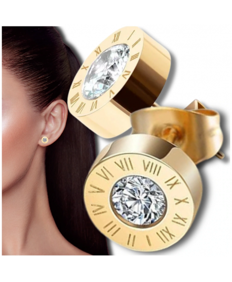 Kolczyki stal duże kółeczka z cyrkonią i liczbami