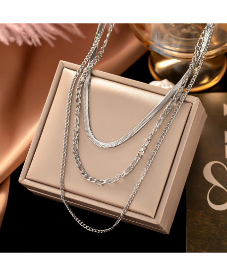 Naszyjnik stal kaskadowy srebrny żmijka pancerka