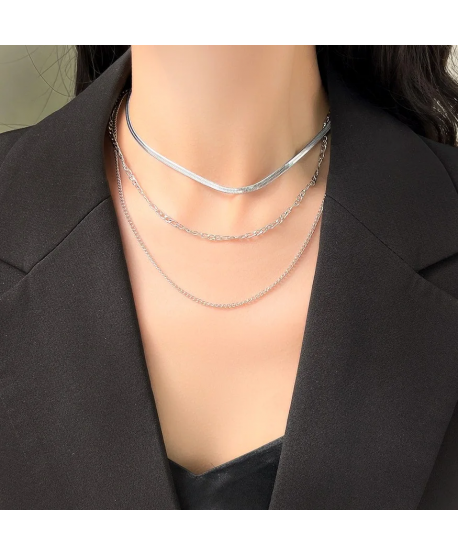 Naszyjnik stal kaskadowy srebrny żmijka pancerka