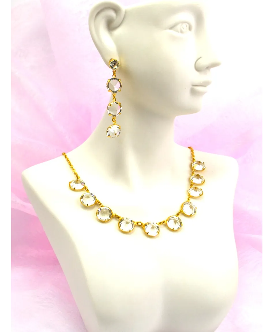 Komplet naszyjnik kolczyki złote kryształki czeskie