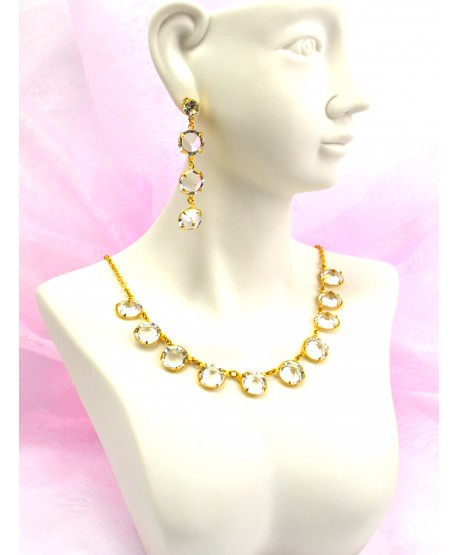 Komplet naszyjnik kolczyki złote kryształki czeskie