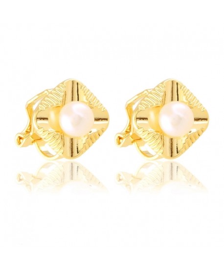 Klipsy stal złote blaszki z perełką