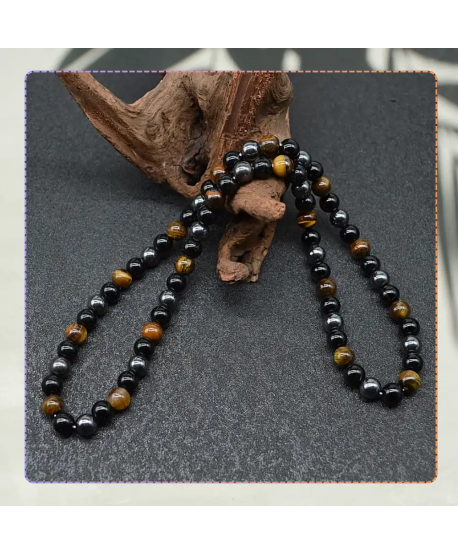 Męski naszyjnik koraliki kamienie naturalne tygrysie oko