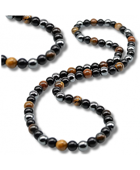Męski naszyjnik koraliki kamienie naturalne tygrysie oko