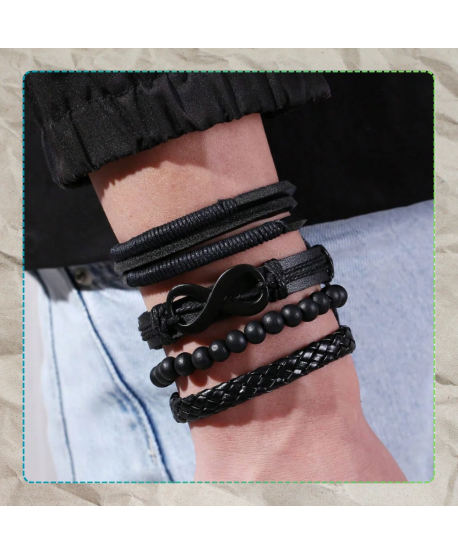 Męskie bransoletki zestaw rzemieni i koralików z nieskończonością