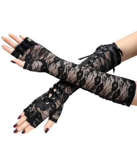 Rękawiczki gorsetowe wiązane koronkowe