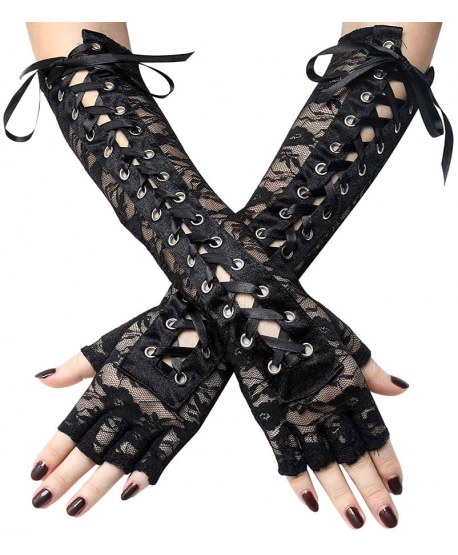 Rękawiczki gorsetowe wiązane koronkowe