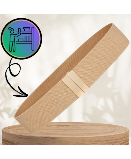 Pasek beżowy elastyczny złota klamra