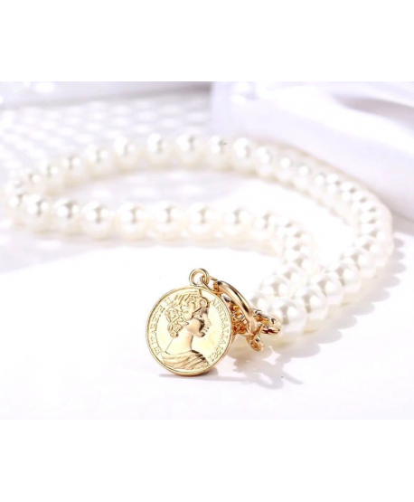 Naszyjnik choker perłowy łańcuch z monetką