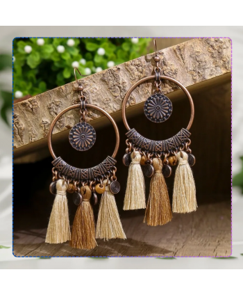 Kolczyki dream catcher frędzle chwosty beże brązy
