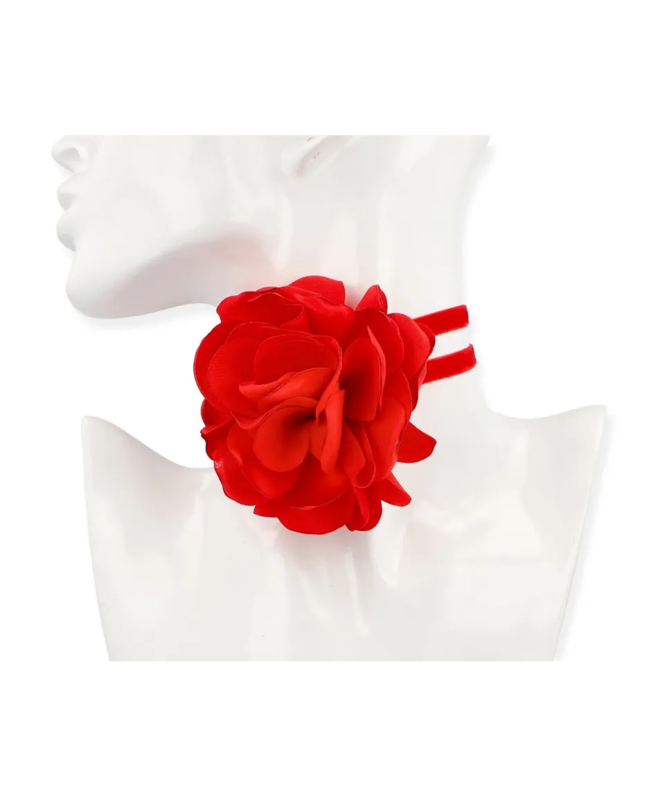 Naszyjnik z czerwonym kwiatem wiązany choker