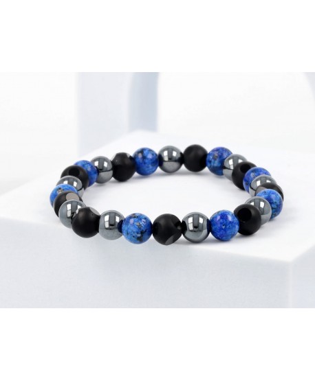 Męska bransoletka koraliki kamienie naturalne sodalit hematyt lawa