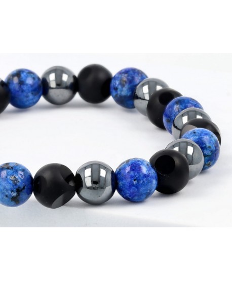 Męska bransoletka koraliki kamienie naturalne sodalit hematyt lawa
