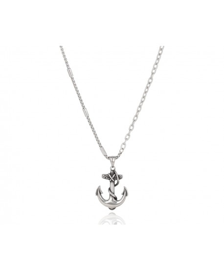 Męski naszyjnik stal kotwica srebrny
