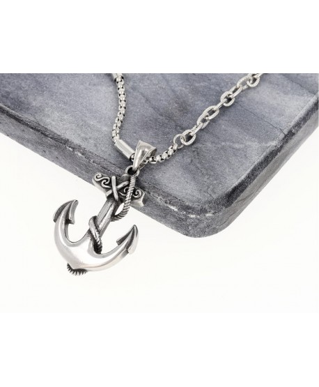 Męski naszyjnik stal kotwica srebrny