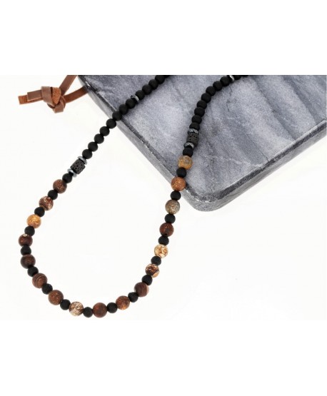 Męski naszyjnik kamienie naturalne jaspis lawa wulkaniczna