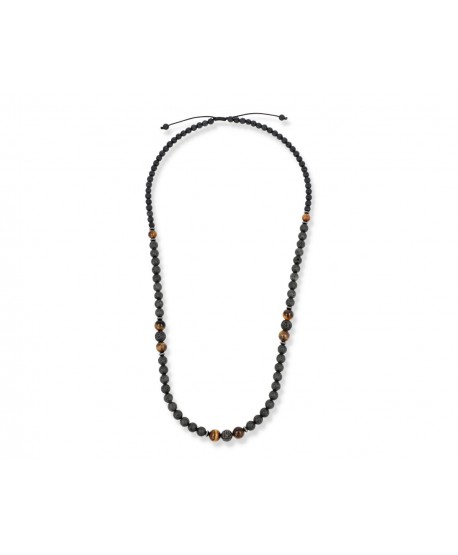 Męski naszyjnik kamienie naturalne tygrysie oko lawa wulkaniczna