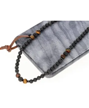 Męski naszyjnik kamienie naturalne tygrysie oko lawa wulkaniczna