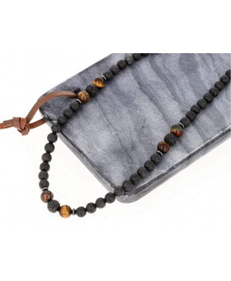 Męski naszyjnik kamienie naturalne tygrysie oko lawa wulkaniczna