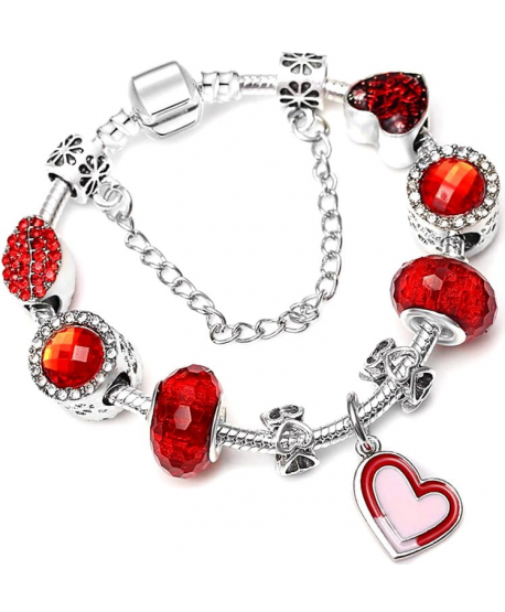 Bransoletka modułowa srebrna z czerwienią i sercem