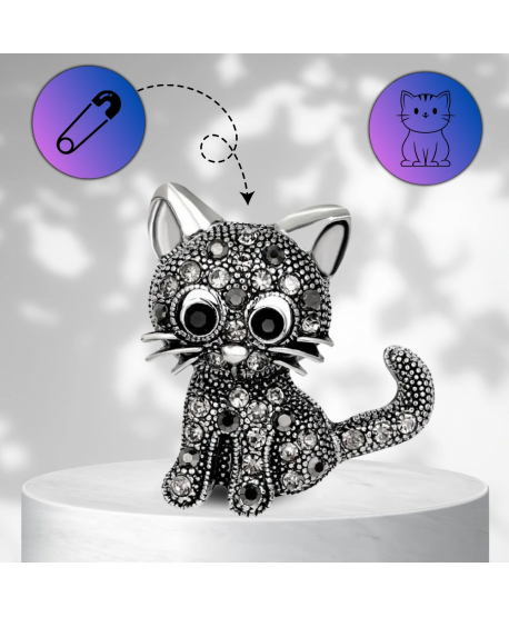 Malutka broszka grafitowy kotek