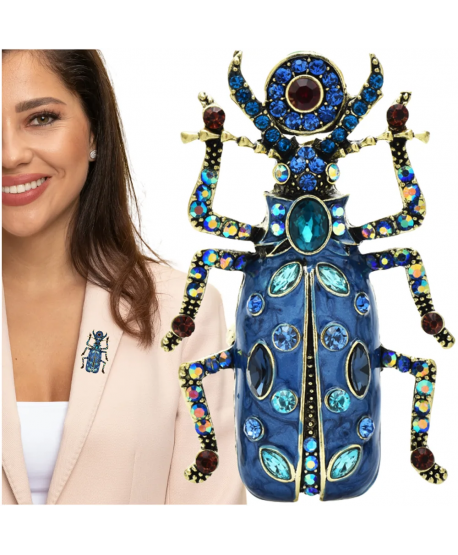 Duża broszka niebieski skarabeusz