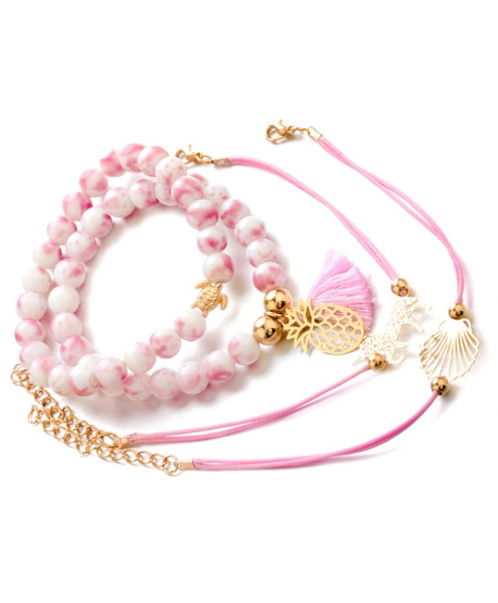 Zestaw różowych wakacyjnych bransoletek z ozdobami