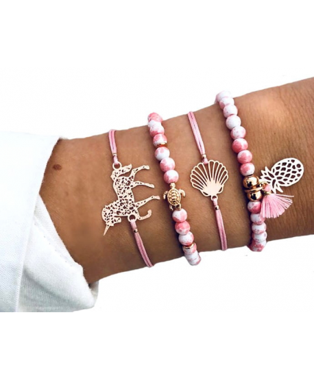 Zestaw różowych wakacyjnych bransoletek z ozdobami