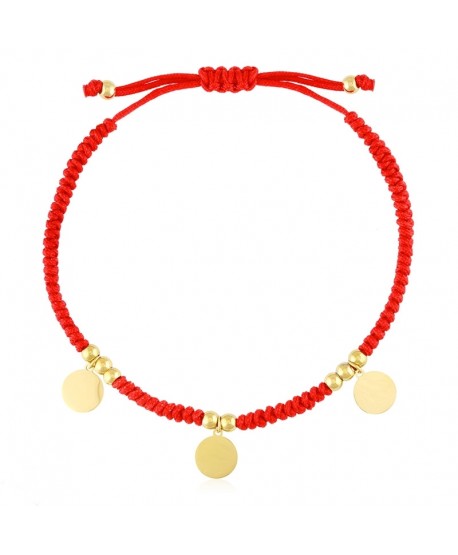 Bransoletka czerwony sznurek pleciony z monetkami