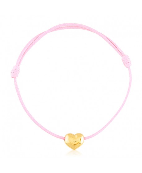 Bransoletka różowy sznurek z pompowanym sercem