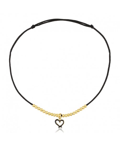 Bransoletka czarny sznureczek z małym serduszkiem