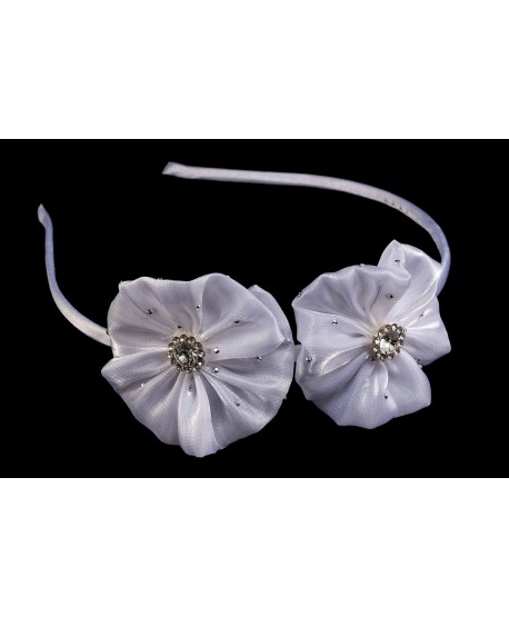 Ozdobna biała opaska z dużymi kwiatami
