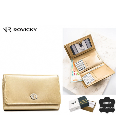 Portfel średni skórzany Rovicky ze srebrnym biglem złoty