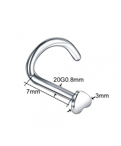 Kolczyki stal srebrne zakręcone pigmeje do nosa z serduszkiem