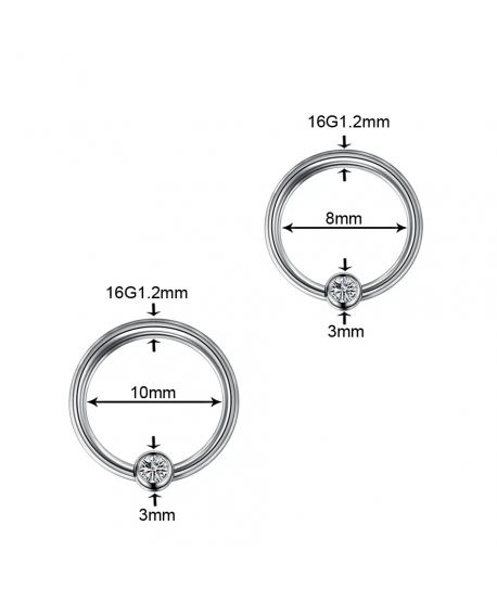 Kolczyki kółeczka tytan z cyrkoniową kulką 6/8/10/12 mm
