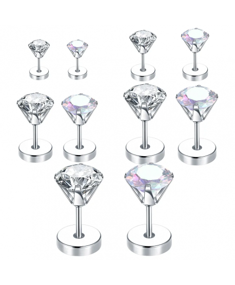 Labret z cyrkonią stal 1.0/6 mm cyrkonie srebrny i opalizujący