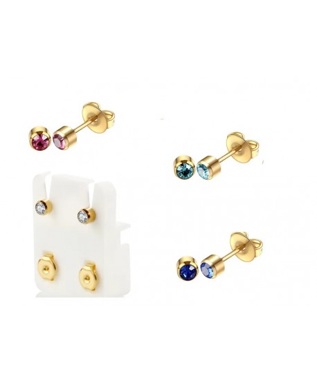 Kolczyki do przekłuwania sterylne złote stal z kolorem