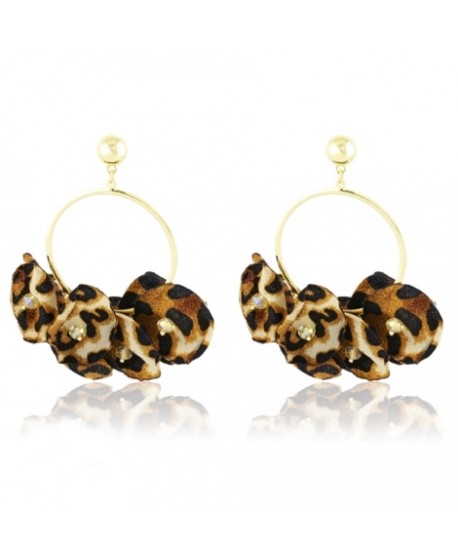 Kolczyki materiałowe kwiaty na kole w panterkę