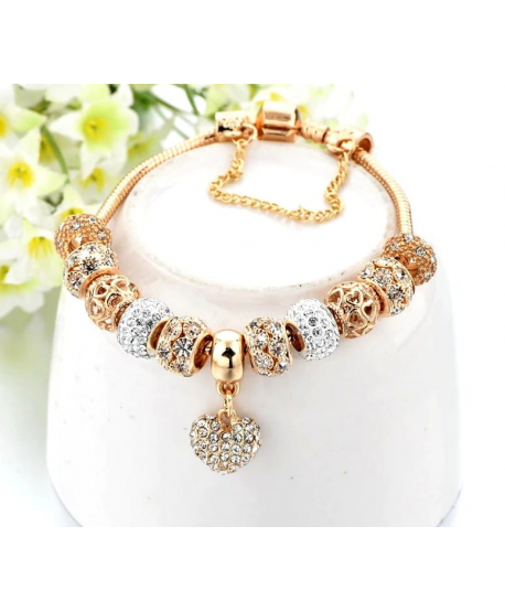 Bransoletka modułowa złota bogata z sercem