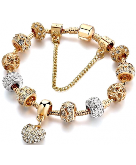 Bransoletka modułowa złota bogata z sercem