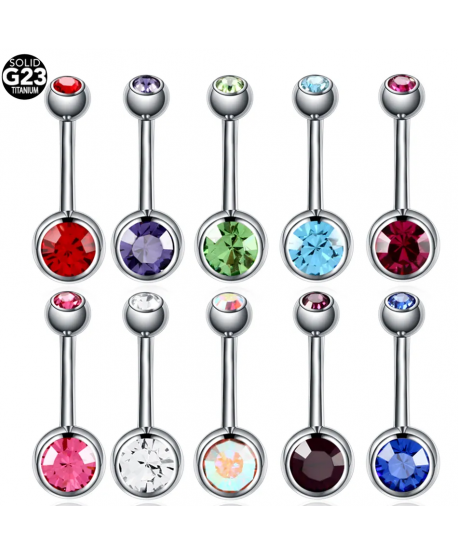 Kolczyki do pępka tytan srebrne z cyrkoniami w kolorach