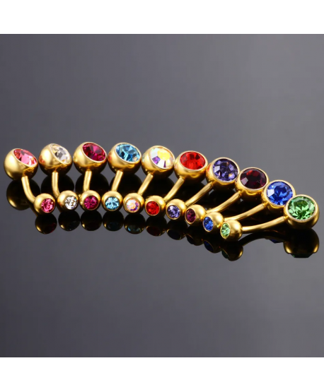 Kolczyki do pępka tytan złote z cyrkoniami w kolorach