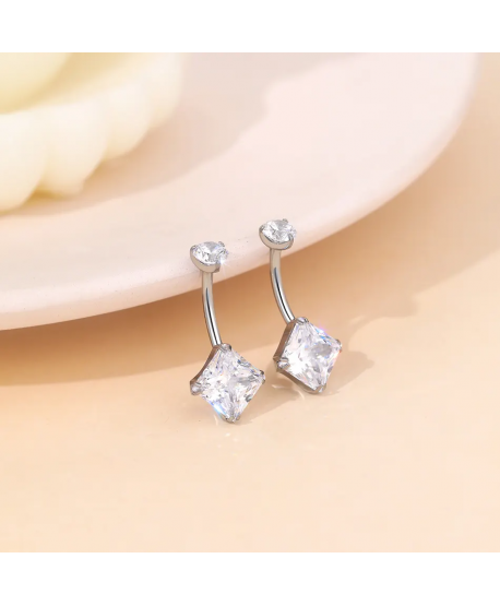 Kolczyki do pępka tytan duża cyrkonia romb