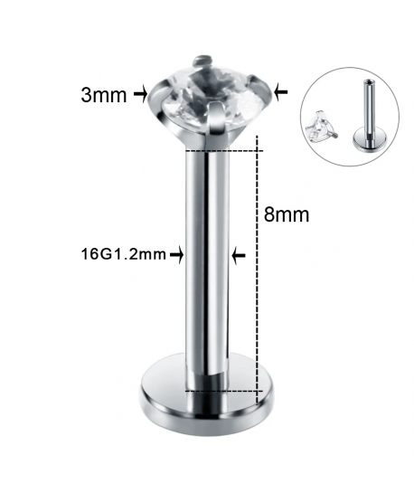 Labret z cyrkonią złoty tytan 1.2/8mm helix stud