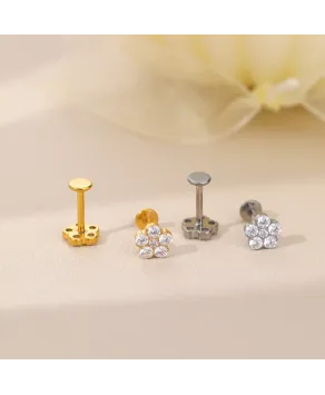 Labret tytan złoty kwiatuszek