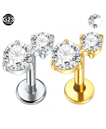 Labret tytan złoty dwie cyrkonie 1.2*8mm helix stud