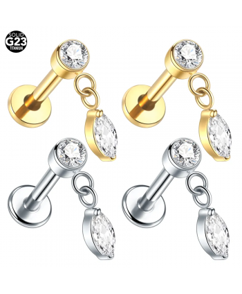 Labret tytan złoty srebrny wisząca cyrkonia łezka 1.2*8mm helix stud