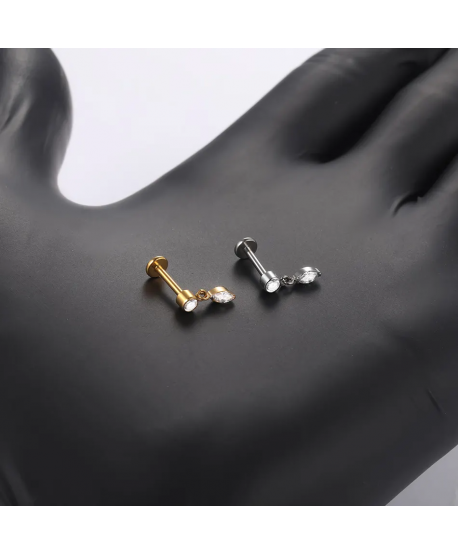Labret tytan złoty srebrny wisząca cyrkonia łezka 1.2*8mm helix stud