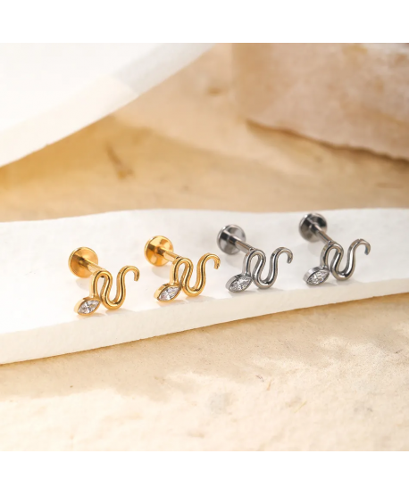 Labret tytan złoty srebrny wąż z cyrkonią łezka 1.2*8mm helix stud