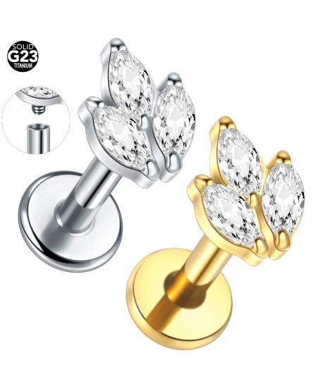 Labret tytan złoty cyrkonie łezki 1.2*8mm helix stud